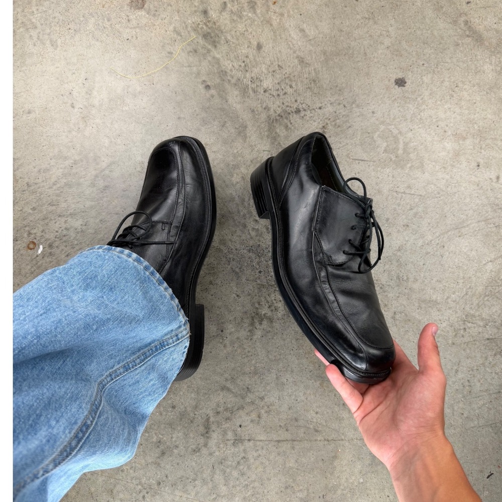 Vintage Dockers Mens Black Leather Square Toe Oxford Shoes Low Boot 11.5M